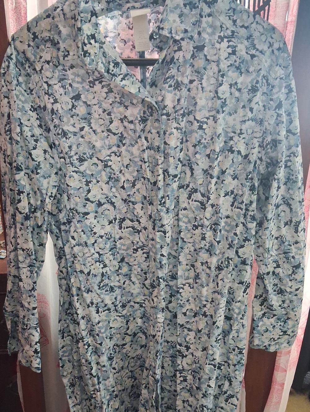 H&M 100% Cotton Floral Button-Front Dress Long